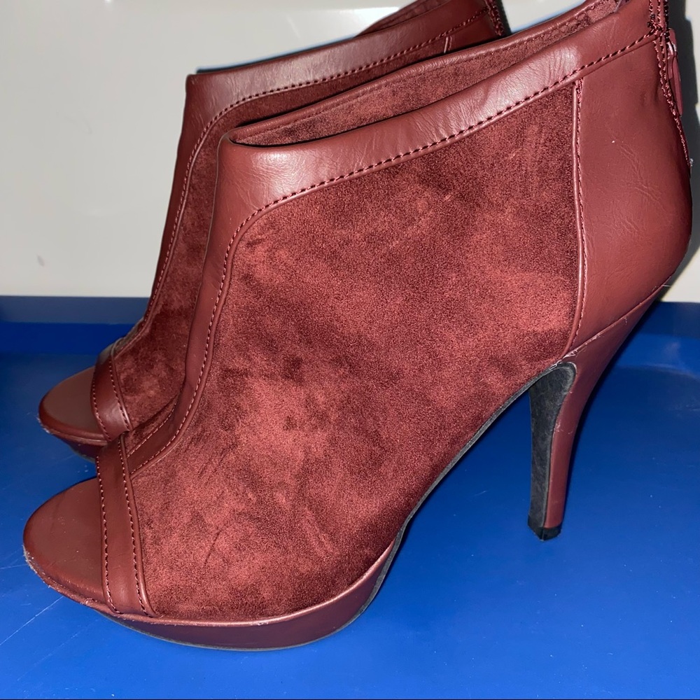 Charming Charlie Maroon/Burgundy Peep-Toe High Heel Booties